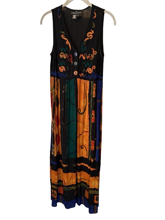 Carole Little Dresses & Skirts - Carole Little Black Maxi Dress with Orange, Green & Blue Panels